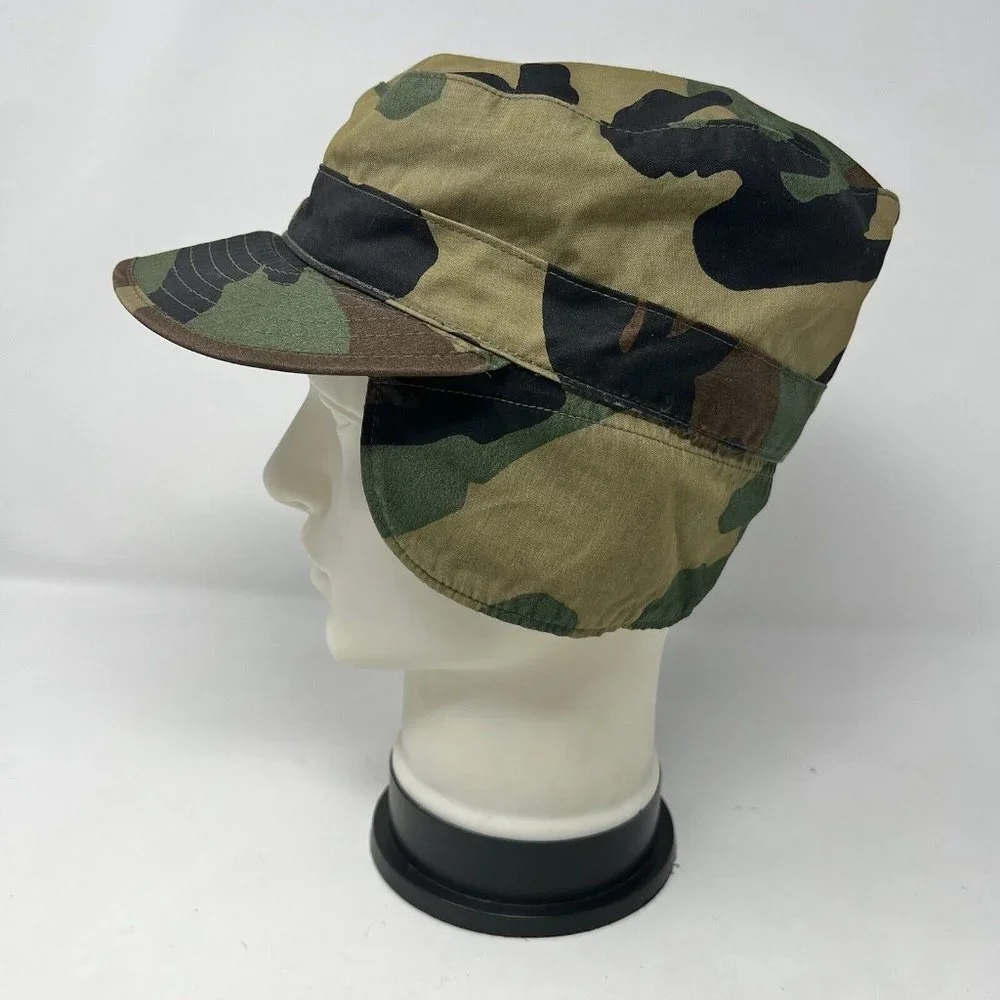 US Army Military BDU Cap / Hat Woodland CAMO Winter Fold Down Flaps - Size 6-7/8